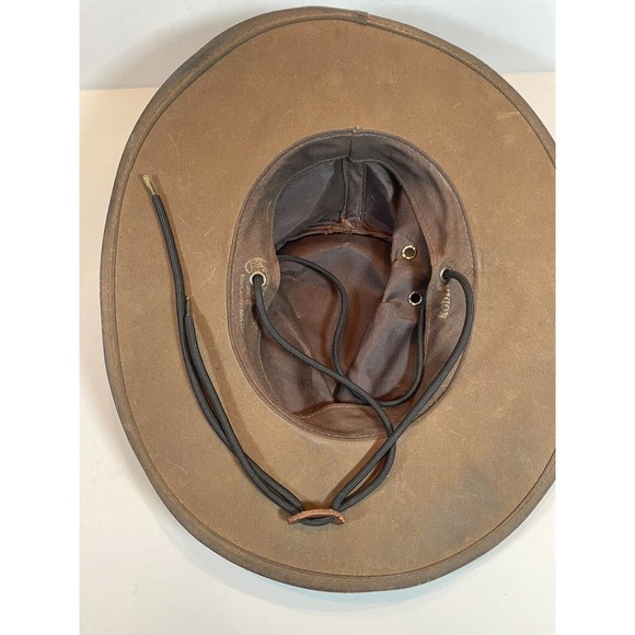 Small Outback Trading Company Kodiak Hat Oil Skin Leather Broken In Worn Brown - Picture 7 of 13